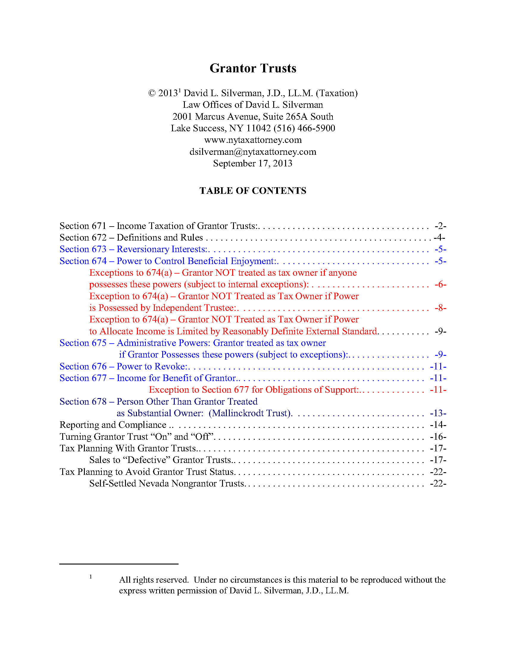 Grantor Trust Example Taxation of Grantor Trusts | Law Offices of David L. Silverman, J.D., LL.M.