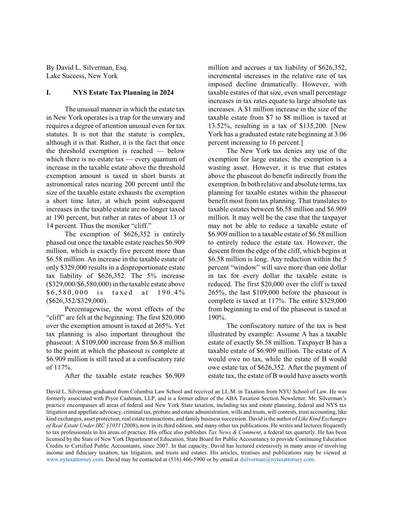 NYS Estate Tax Planning in 2024