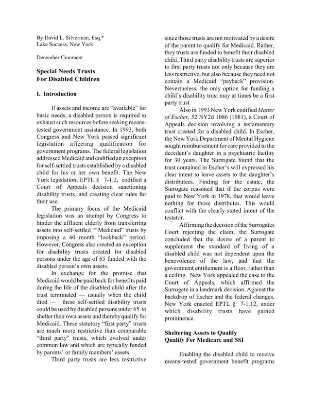 Special Needs Trusts For Minor Children in publisher